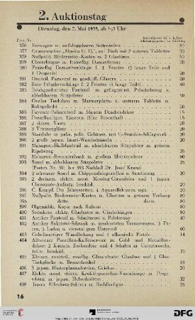 2. Auktionstag Dienstag, den 7. März 1935, ab ½ 3 Uhr (Nr. 376-750)