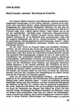 69-83, Michel Foucault 'denkende' Betrachtung der Geschichte