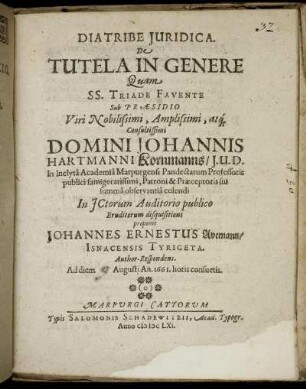 Diatribe Iuridica. De Tutela In Genere