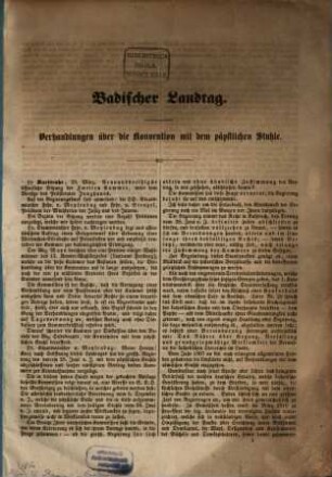Badischer Landtag : Verhandlungen ub̈er die Konvention mit dem pap̈stlichen Stuhle