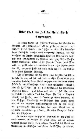 Ueber Stoff und Zeit des Unterrichts in Töchterschulen