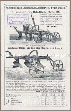 Stoppel- und Saatpflug Nr. 14 A, B, und C und Mais-DibblerMarke MD