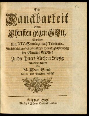 Die Danckbarkeit Eines Christen gegen Gott