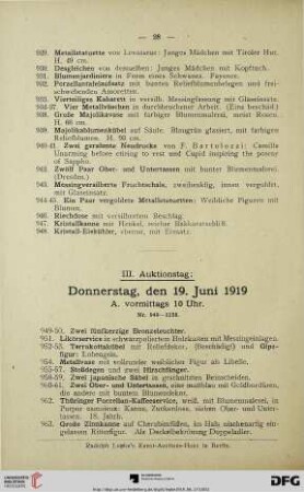 III. Auktionstag: Donnerstag, den 19. Juni 1919 (Nr. 949-1451)