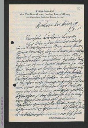Brief von Pauline Voigtländer an Helene Lange