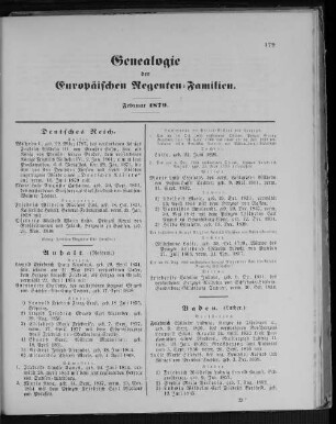Genealogie der Europäischen Regenten-Familien. Februar 1879.