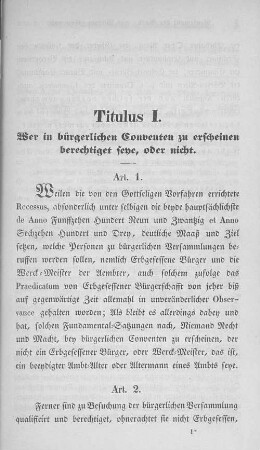 Titulus I. Wer in bürgerlichen Conventen zu erscheinen berechtiget seye, oder nicht.