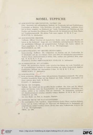 Möbel, Teppiche (Nr. 127-160)