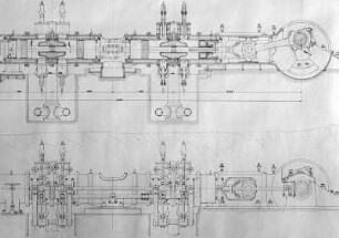 Großgasmaschine, Längsschnitt : Technikgeschichte | Maschinenbau | Kraftmaschinen | Gasgeneratoren, Gasmaschinen