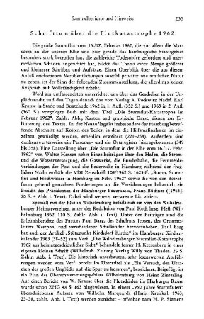 Sammelberichte und Hinweise, Schrifttum über die Flutkatastrophe 1962