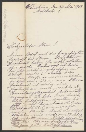 Brief an Ludwig Strecker  und B. Schott's Söhne : 30.05.1908