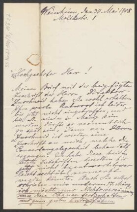Brief an Ludwig Strecker <senior> und B. Schott's Söhne : 30.05.1908
