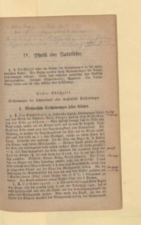 Erster Abschnitt. Erscheinungen der Schwerkraft oder mechanische Erscheinungen