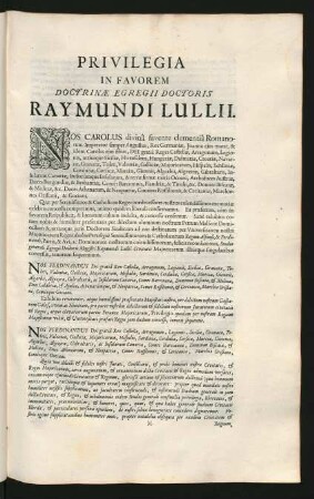 Privilegia In Favorem Doctrinae Egregii Doctoris Raymundi Lullii