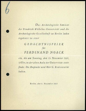 Gedächtnisfeier für Ferdinand Noack