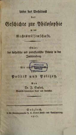 Über das Verhältniß der Geschichte zur Philosophie in der Rechtswissenschaft