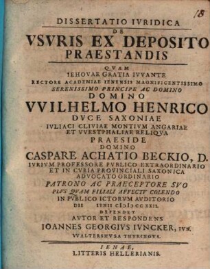 Diss. iur. de usuris ex deposito praestandis