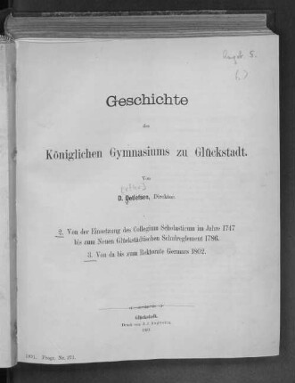 Geschichte des Königlichen Gymnasiums zu Glückstadt