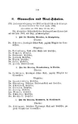 Zusammensetzung der Wissenschaftlichen Prüfungs-Commissionen für das Jahr 1864 : [II. Gymnasien und Realschulen]