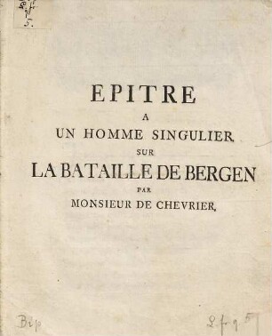 Epitre A Un Homme Singulier Sur La Bataille De Bergen