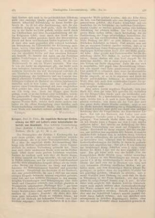 475-477 [Rezension] Brieger, Thdr., Die angebliche Marburger Kirchenordnung von 1527 und Luther‘s erster katechetischer Unterricht vom Abendmahl. Eine kritische Untersuchung