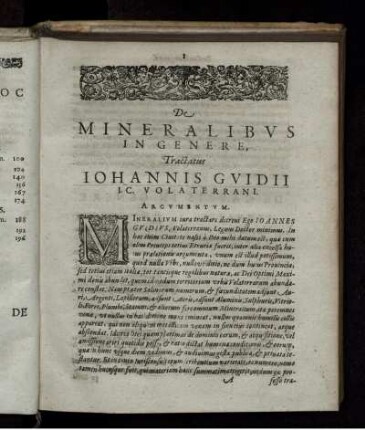 De Mineralibus in Genere ... Argumentum