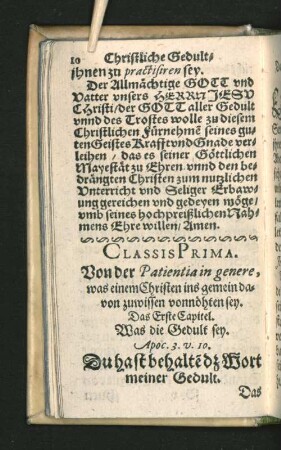 Classis Prima. [Das Erste Capitel. - Das Achte Capitel.]
