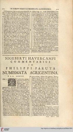Sigeberti Havercampi commentarius in Philippi Parutae numismata Agrigentina