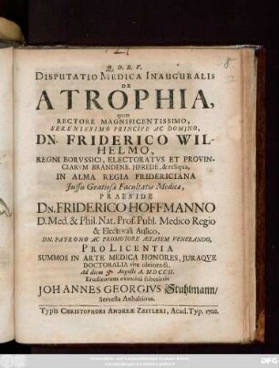 Disputatio Medica Inauguralis De Atrophia