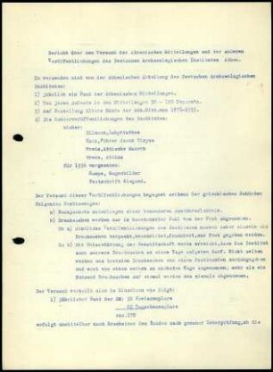 Anlage I. Bericht über Versendung von Druckschriften