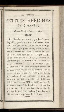 No CXXIII (Samedi 28 Aoust 1784)