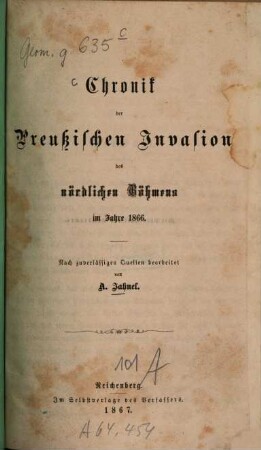 Chronik der preußischen Invasion des nördlichen Böhmens im Jahre 1866