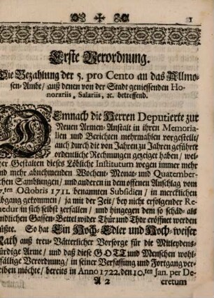 Erneuert- und geschärpffte Obrigkeitliche Verordnungen In deß H. Röm. Reichs-Stadt Augspurg, Die Aufhebung deß frembden und hiesigen Kirchen-, Häuser- und Gassen-Bettels und dessenthalben angeordnete Patrouille ... betreffendte : Nicht weniger Wie der mercklich in Abnahm gekommenen Armen-Anstalt wider aufzuhelffen u. solche in guter Verfassung zu erhalten