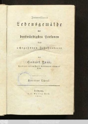 Th. 3: Interessante Lebensgemälde der denkwürdigsten Personen des achtzehnten Jahrhunderts