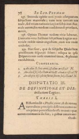 Disputatio III. De Definitione Et Distributione Logices.