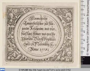 Verschiedene Vögel, Insekten und andere Tiere. Titelblatt