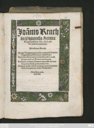 Joãnis Reuch||lin Phorcensis Scenica || Progymnasmata. Hoc est. Ludi=||cra praeexercitamenta.|| ... ||