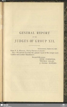 General Report Of The Judges Of Group XII.