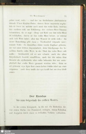 Der Exodus bis zum Ostgestade des rothen Meeres