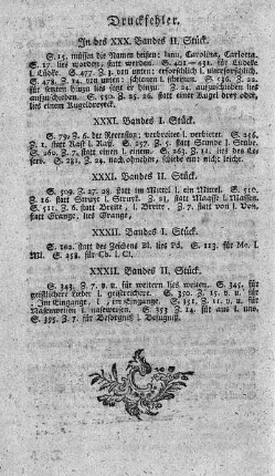 Druckfehler. In des XXX. Bandes II. Stück. - XXXII. Bandes II. Stück.