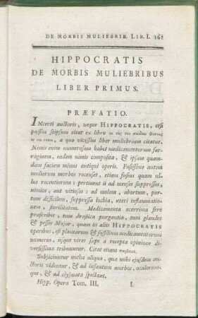 Hippocratis De Morbis Muliebribus Liber Primus