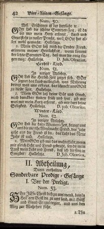 II. Abtheilung, Darin enthalten Sonderbare Predigt-Gesänge.