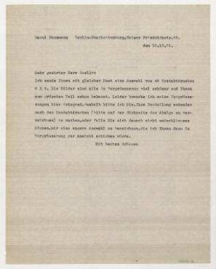 Brief von Raoul Hausmann an Hildebrand Gurlitt. Berlin
