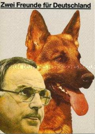Satire-Postkarte: Helmut Kohl mit Schäferhund