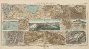 Typische Oberflächenformen; Trichtermündung, Flachküste u. Busen; Westpreußen, Ostpreußen; Helgoland u. die Düne; Hochebene mit eingegrabenem Flußtal; Der Rheib bei St. Goar; Fjordküste; Kettengebirge; Haupt- u. Nebenfluß, Beckenbildung, Inseln im Fluß, Terrassen, Vulkanischer See (Maar); Kammgebirge u. Gebirgskessel; Das Siebengebirge; Vulkanisches Gebirge (Siebengebirge); Der Vesuv; Massengebirge (Harz); Hochgebirge (Berner Oberland)