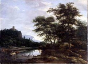 Landschaft mit Kuhherde am Weiher