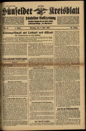 Erste Ausgabe vom Montag, den 08. Mai 1939.