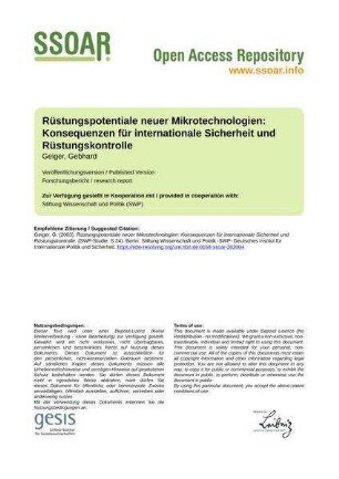 Rüstungspotentiale neuer Mikrotechnologien: Konsequenzen für internationale Sicherheit und Rüstungskontrolle