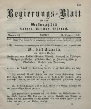 117. Verordnung, die Verleihung von Verdienst-Medaillen betreffend