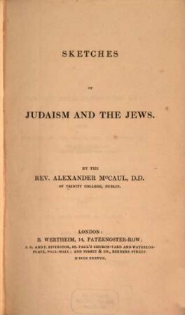 Sketches of Judaism and the Jews